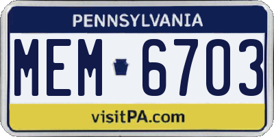 PA license plate MEM6703