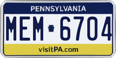 PA license plate MEM6704