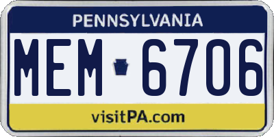PA license plate MEM6706