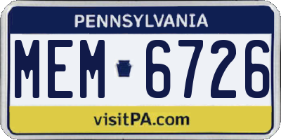 PA license plate MEM6726
