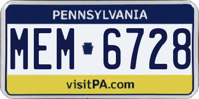 PA license plate MEM6728