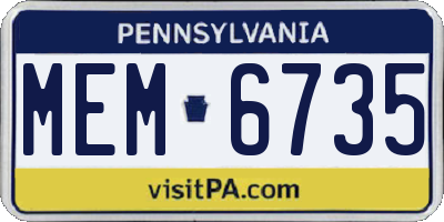PA license plate MEM6735