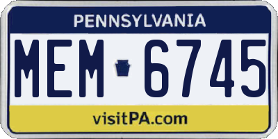PA license plate MEM6745