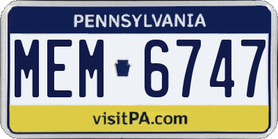 PA license plate MEM6747