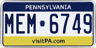 PA license plate MEM6749