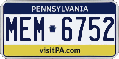 PA license plate MEM6752