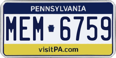 PA license plate MEM6759