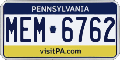 PA license plate MEM6762