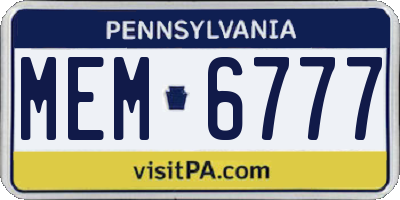 PA license plate MEM6777