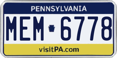 PA license plate MEM6778