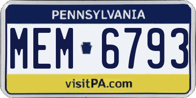 PA license plate MEM6793