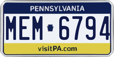 PA license plate MEM6794
