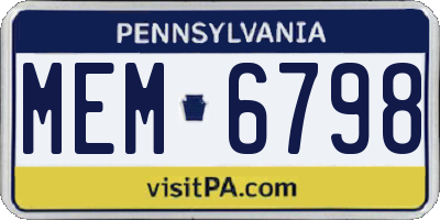 PA license plate MEM6798