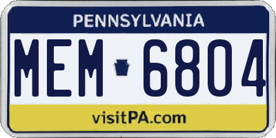 PA license plate MEM6804