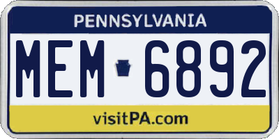 PA license plate MEM6892