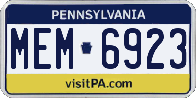 PA license plate MEM6923