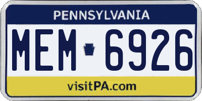 PA license plate MEM6926