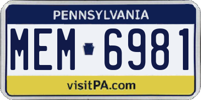 PA license plate MEM6981