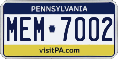 PA license plate MEM7002