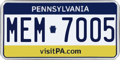 PA license plate MEM7005