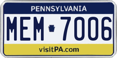 PA license plate MEM7006