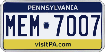 PA license plate MEM7007