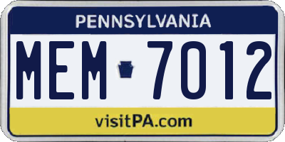 PA license plate MEM7012
