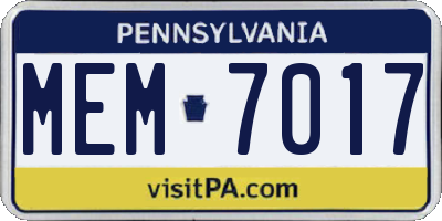 PA license plate MEM7017