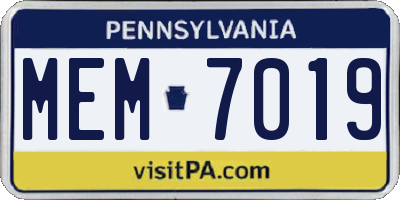PA license plate MEM7019
