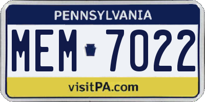 PA license plate MEM7022
