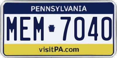 PA license plate MEM7040