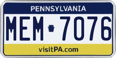 PA license plate MEM7076