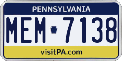 PA license plate MEM7138