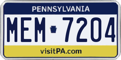 PA license plate MEM7204