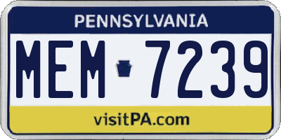 PA license plate MEM7239