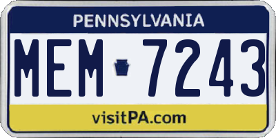 PA license plate MEM7243