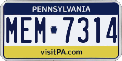 PA license plate MEM7314