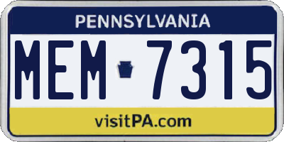 PA license plate MEM7315