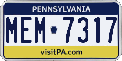 PA license plate MEM7317