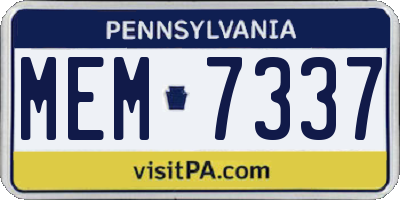 PA license plate MEM7337
