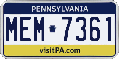 PA license plate MEM7361