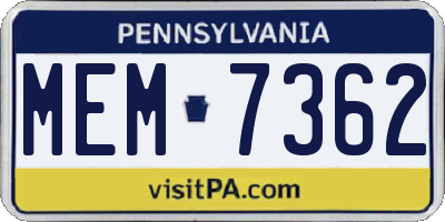 PA license plate MEM7362