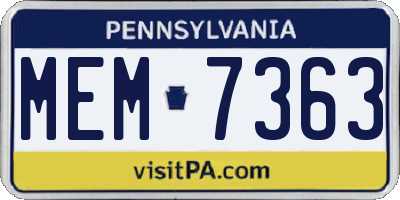 PA license plate MEM7363