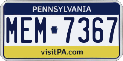 PA license plate MEM7367