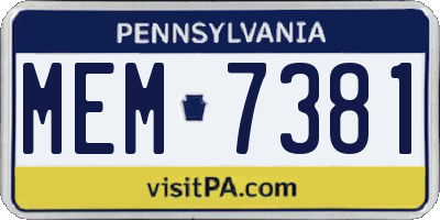 PA license plate MEM7381