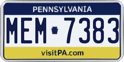 PA license plate MEM7383