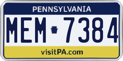 PA license plate MEM7384