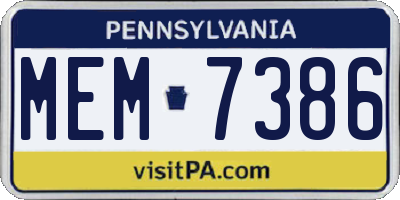 PA license plate MEM7386