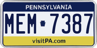 PA license plate MEM7387