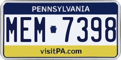 PA license plate MEM7398